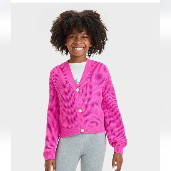 Cat & Jack Other - Girls' Short Waffle Button-Front Sweater - Cat & Jack Dark Pink M(8)